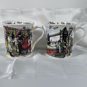 2 Vintage London Scene Mugs - Rosina China - by Carole Watson